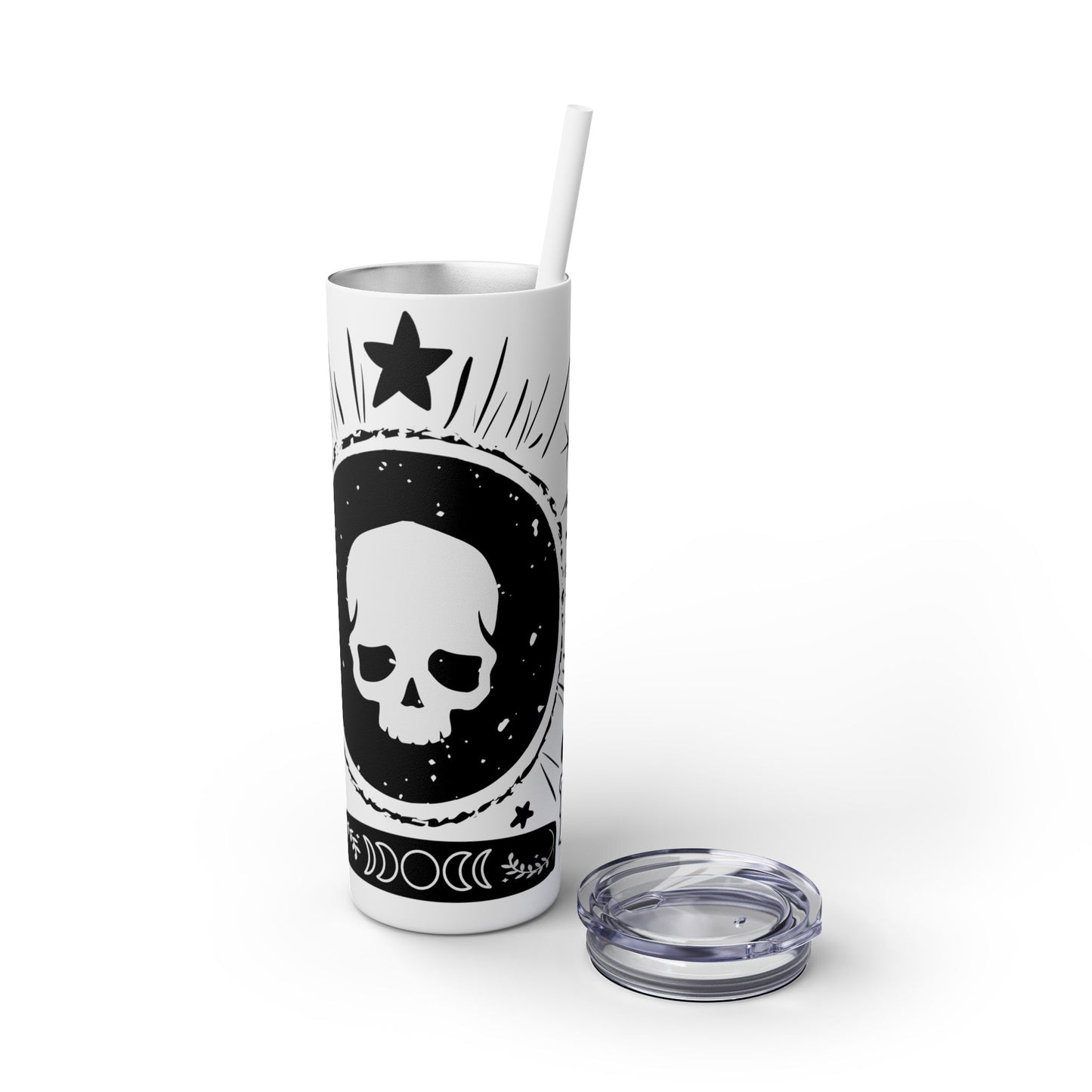 Skull Design Skinny Tumbler with Straw, 20oz