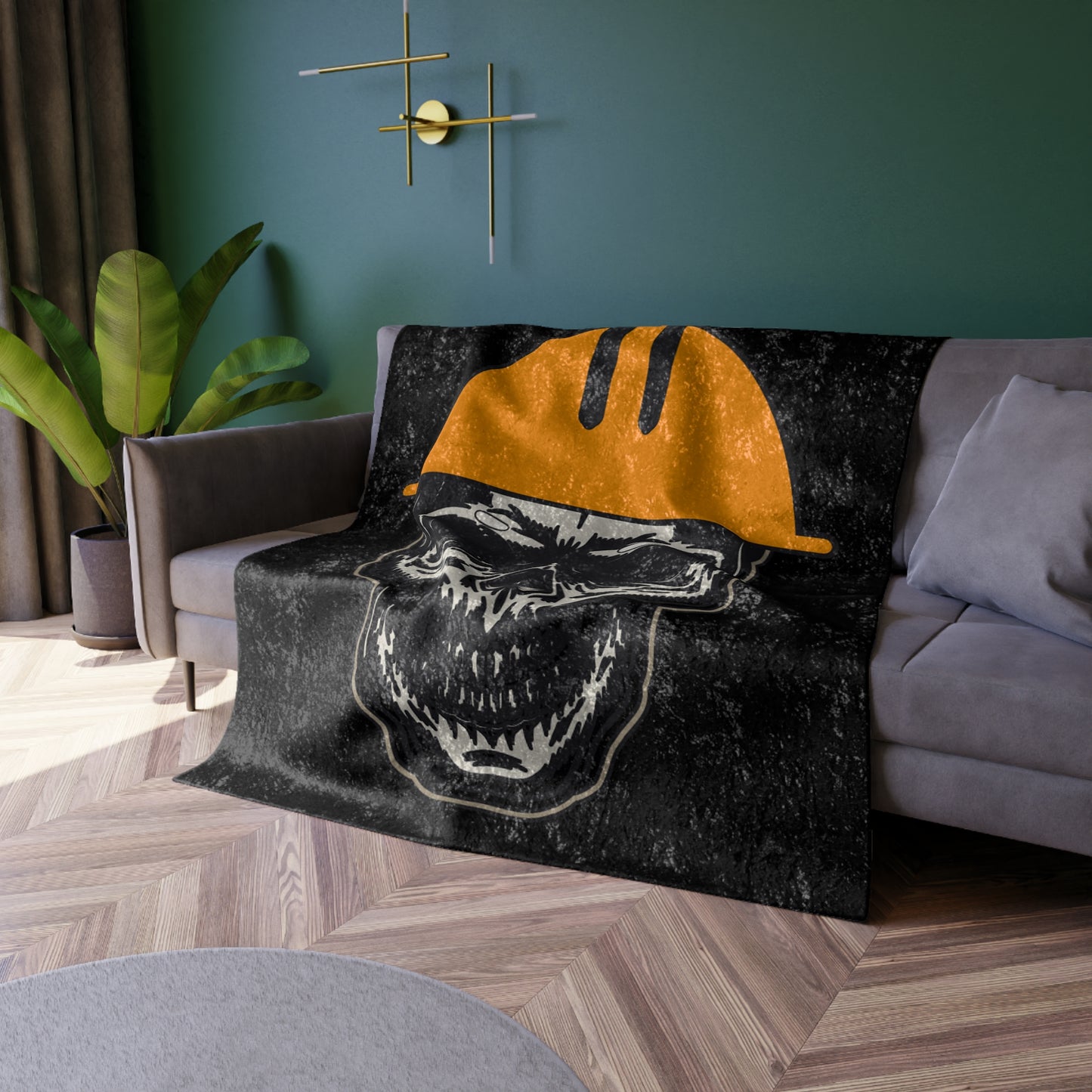 Hard Hat Skeleton Crushed Velvet Blanket