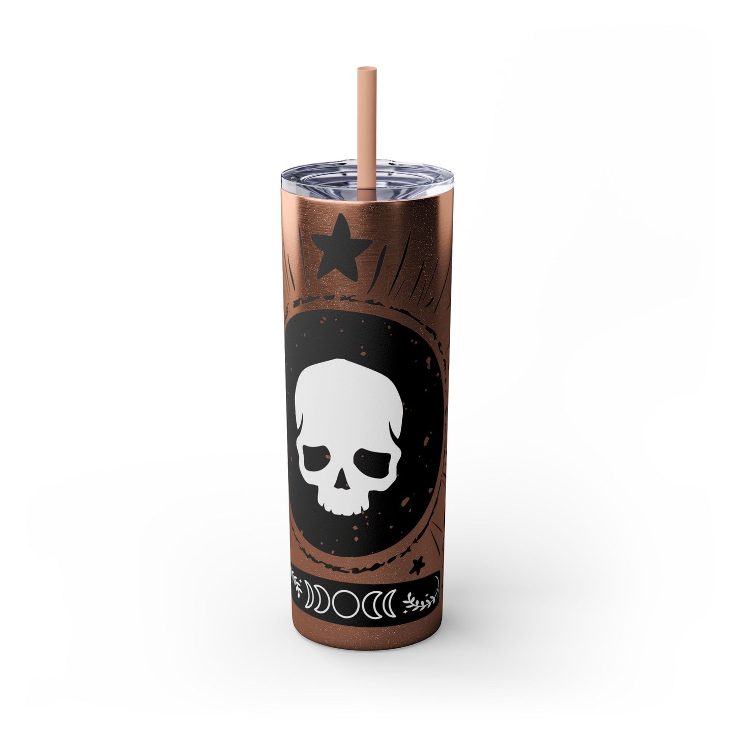 Skull Design Skinny Tumbler with Straw, 20oz