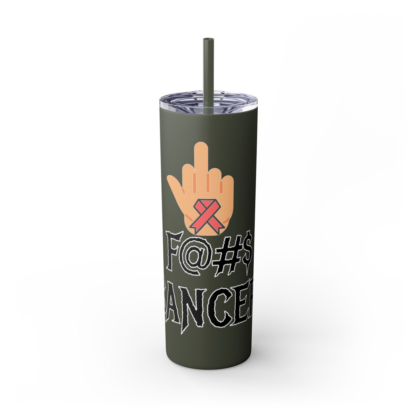 F CANCER Skinny Tumbler with Straw, 20oz