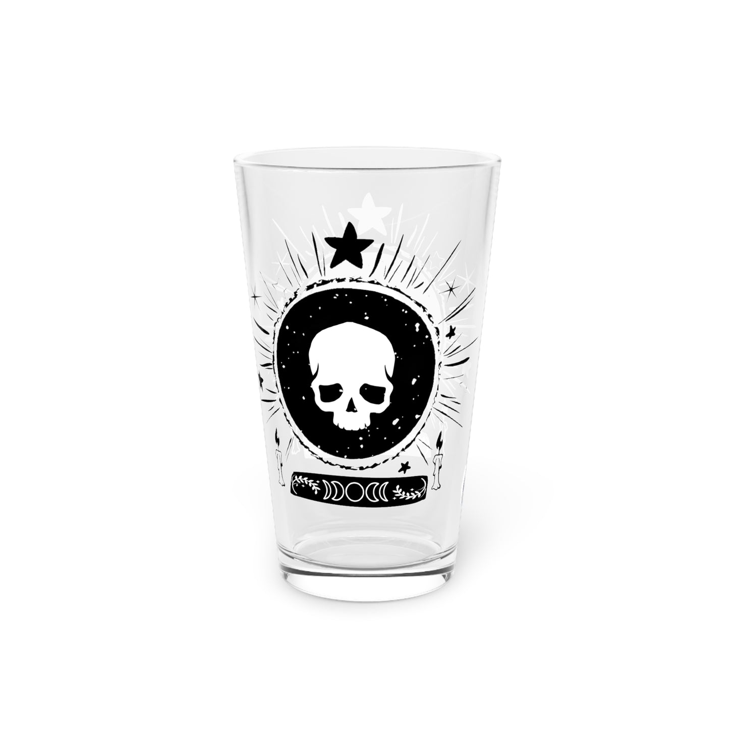 Skull Design Pint Glass, 16oz