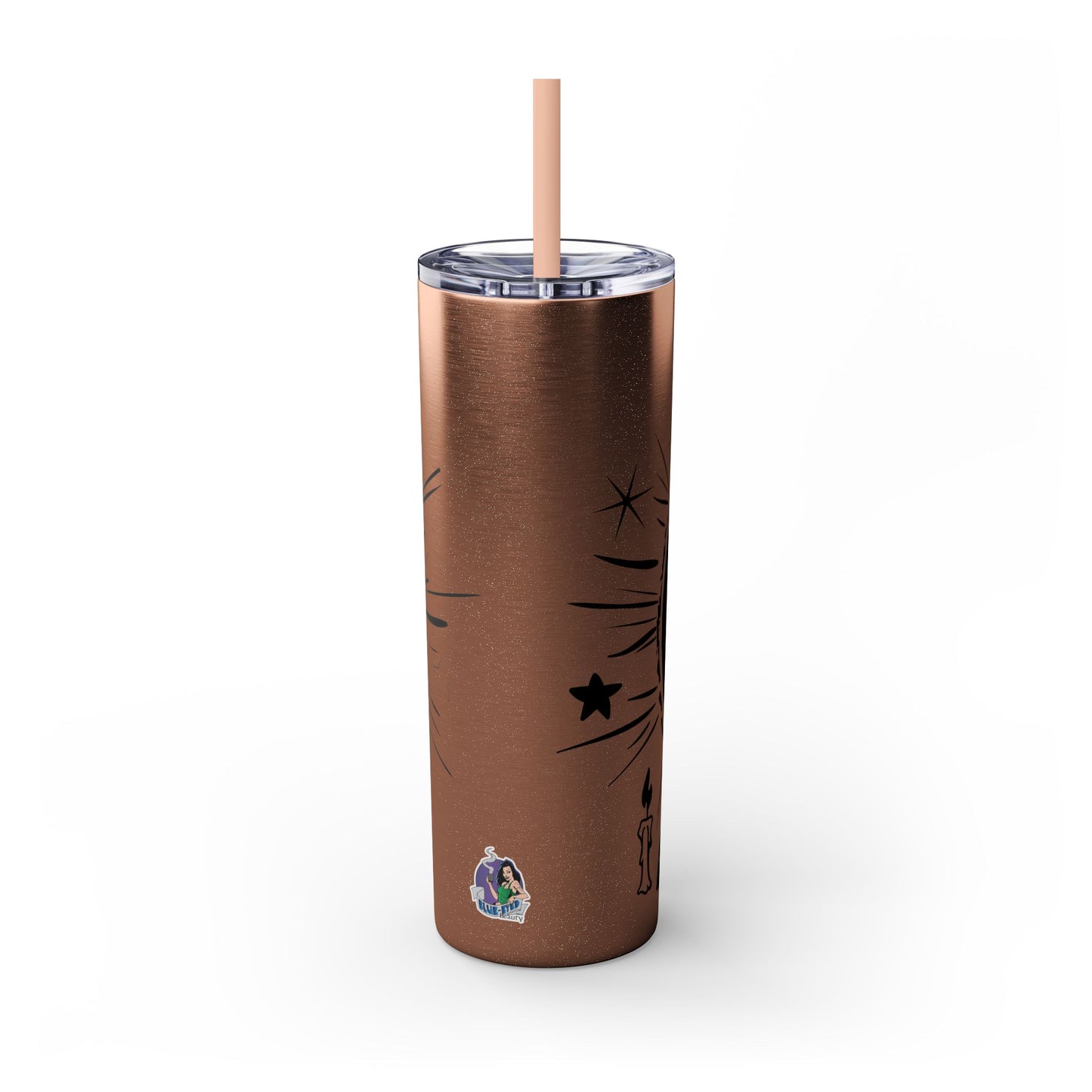 Skull Design Skinny Tumbler with Straw, 20oz