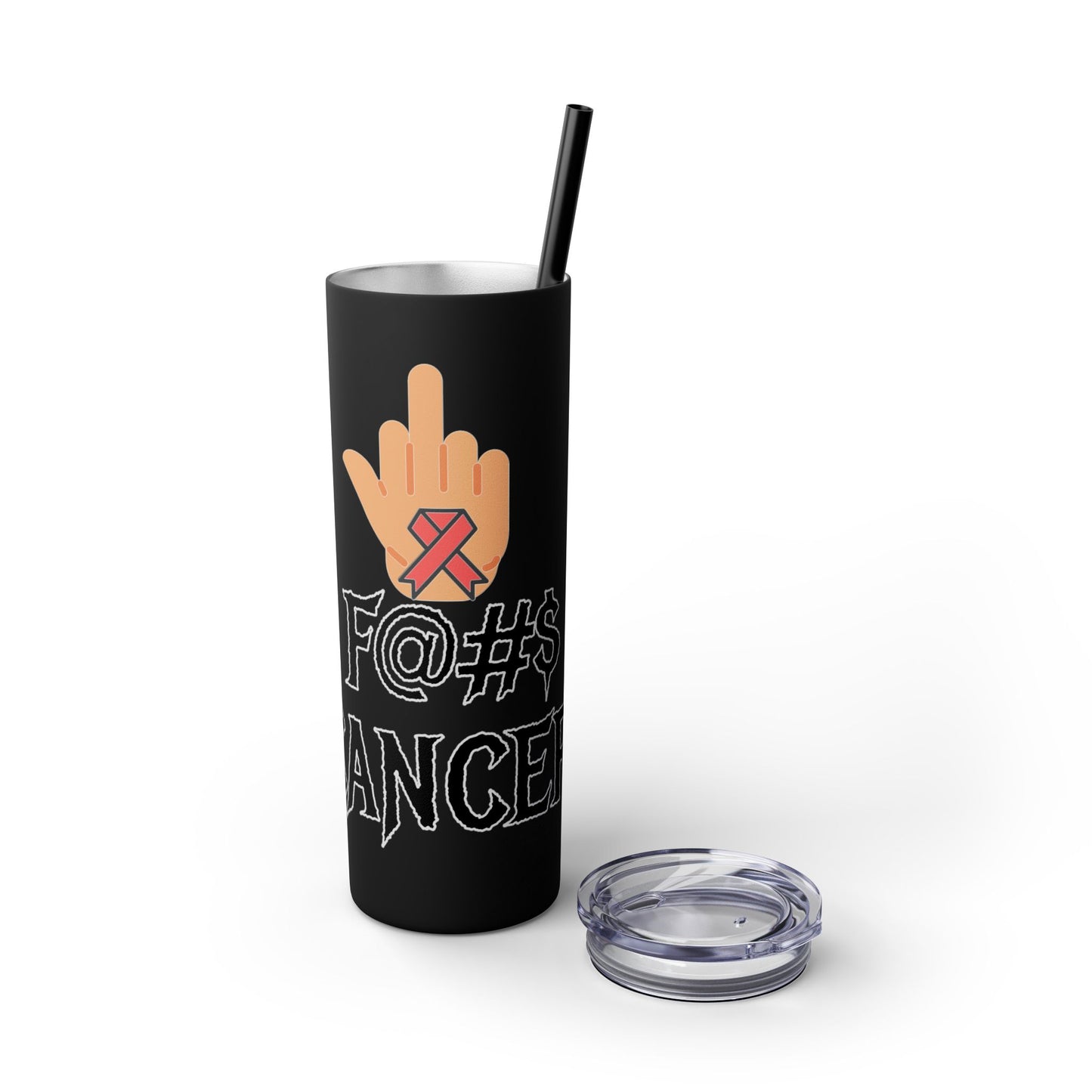 F CANCER Skinny Tumbler with Straw, 20oz