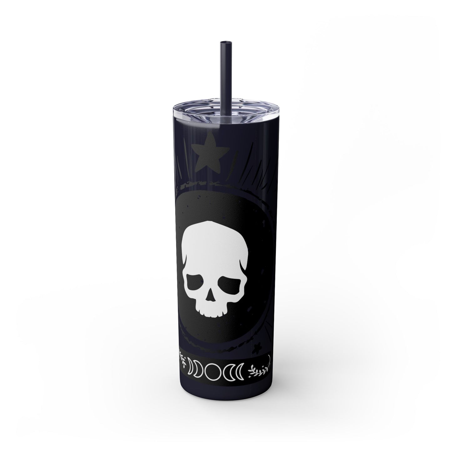 Skull Design Skinny Tumbler with Straw, 20oz