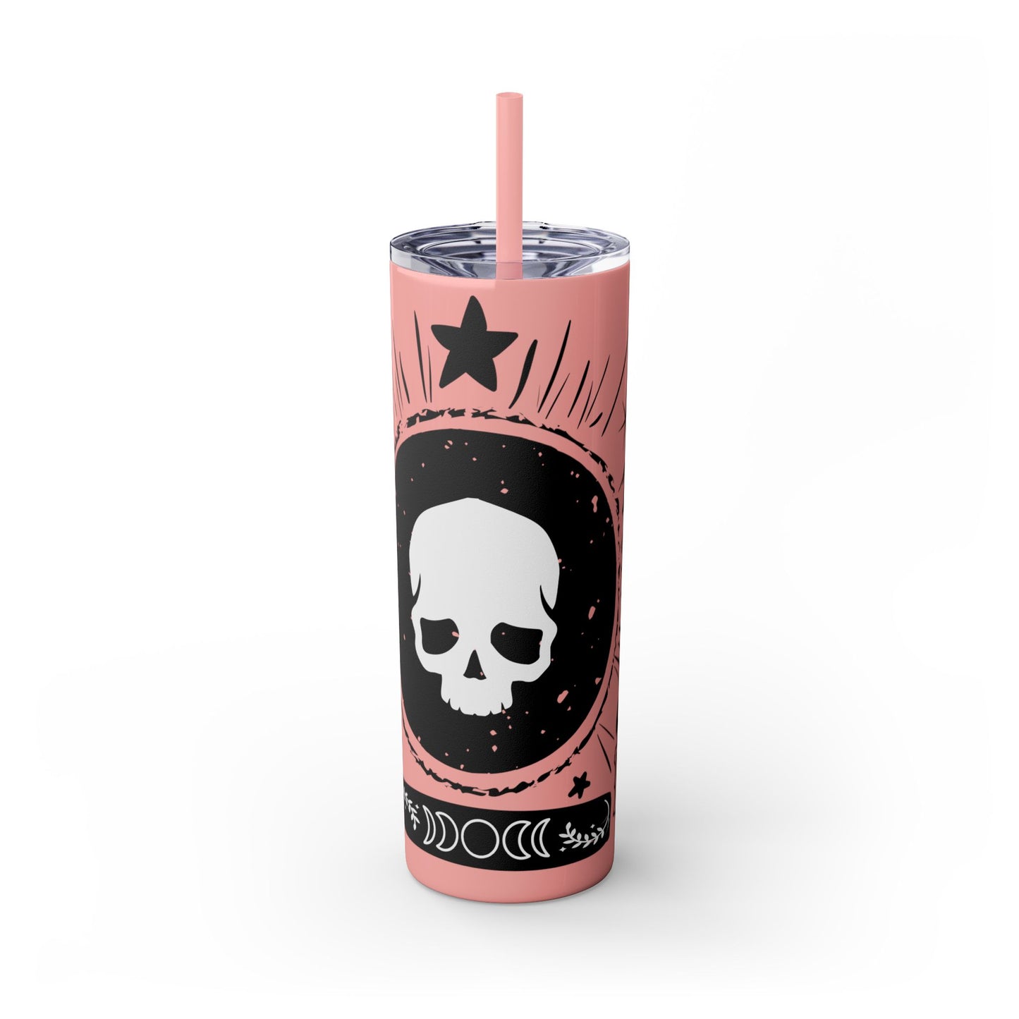 Skull Design Skinny Tumbler with Straw, 20oz