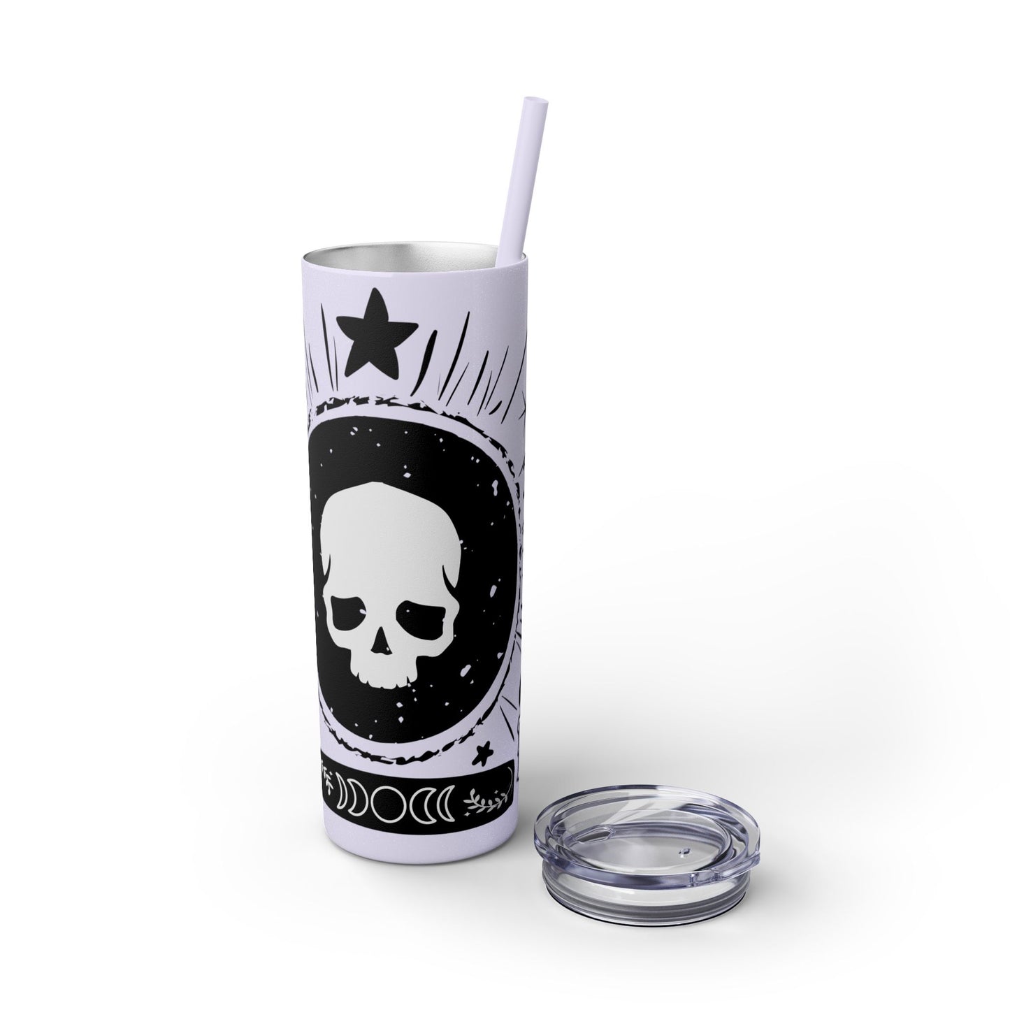 Skull Design Skinny Tumbler with Straw, 20oz