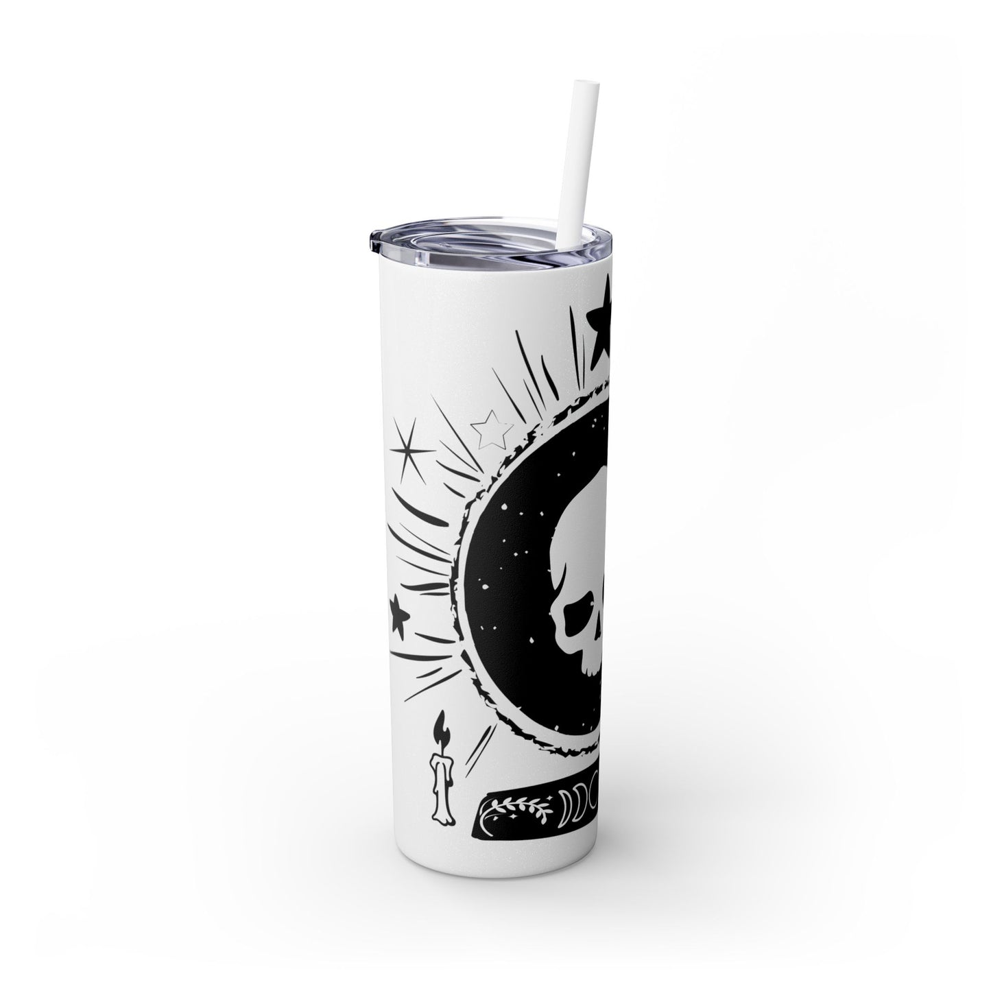 Skull Design Skinny Tumbler with Straw, 20oz