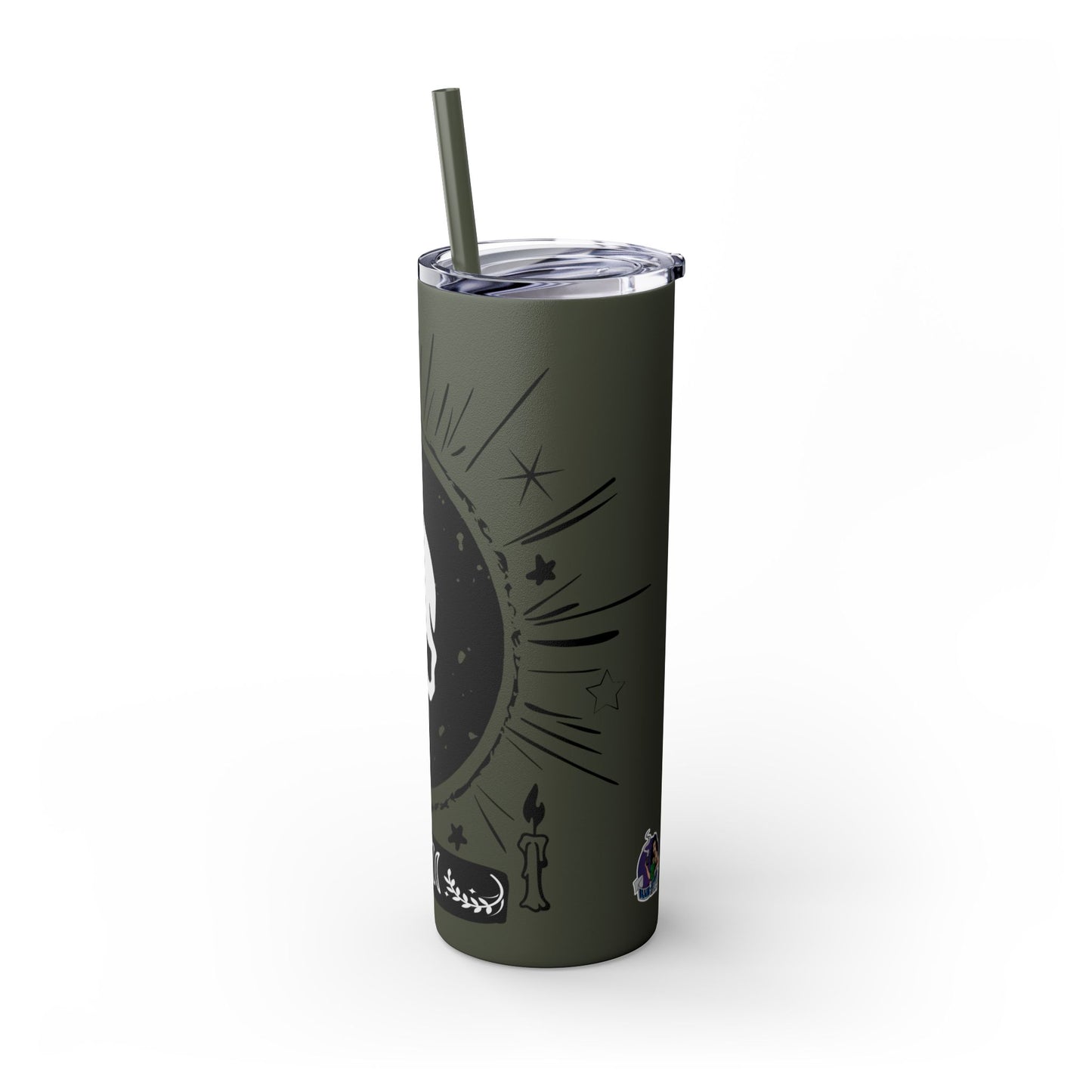 Skull Design Skinny Tumbler with Straw, 20oz