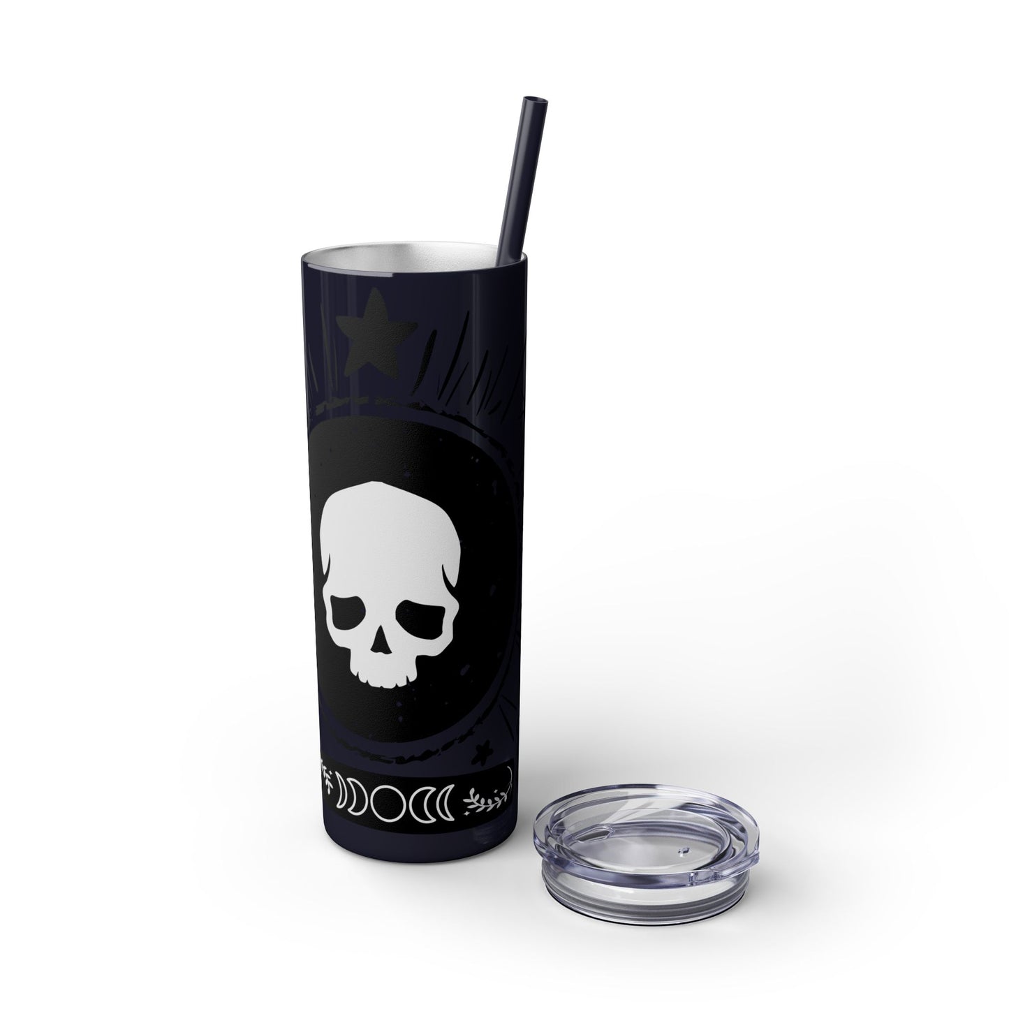 Skull Design Skinny Tumbler with Straw, 20oz