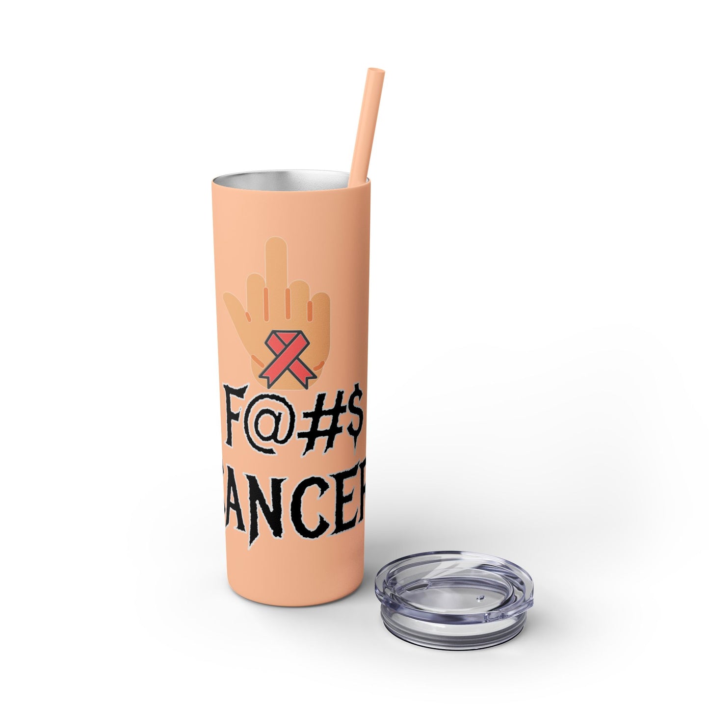 F CANCER Skinny Tumbler with Straw, 20oz