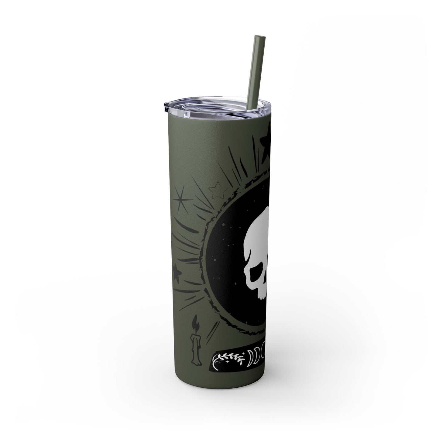 Skull Design Skinny Tumbler with Straw, 20oz