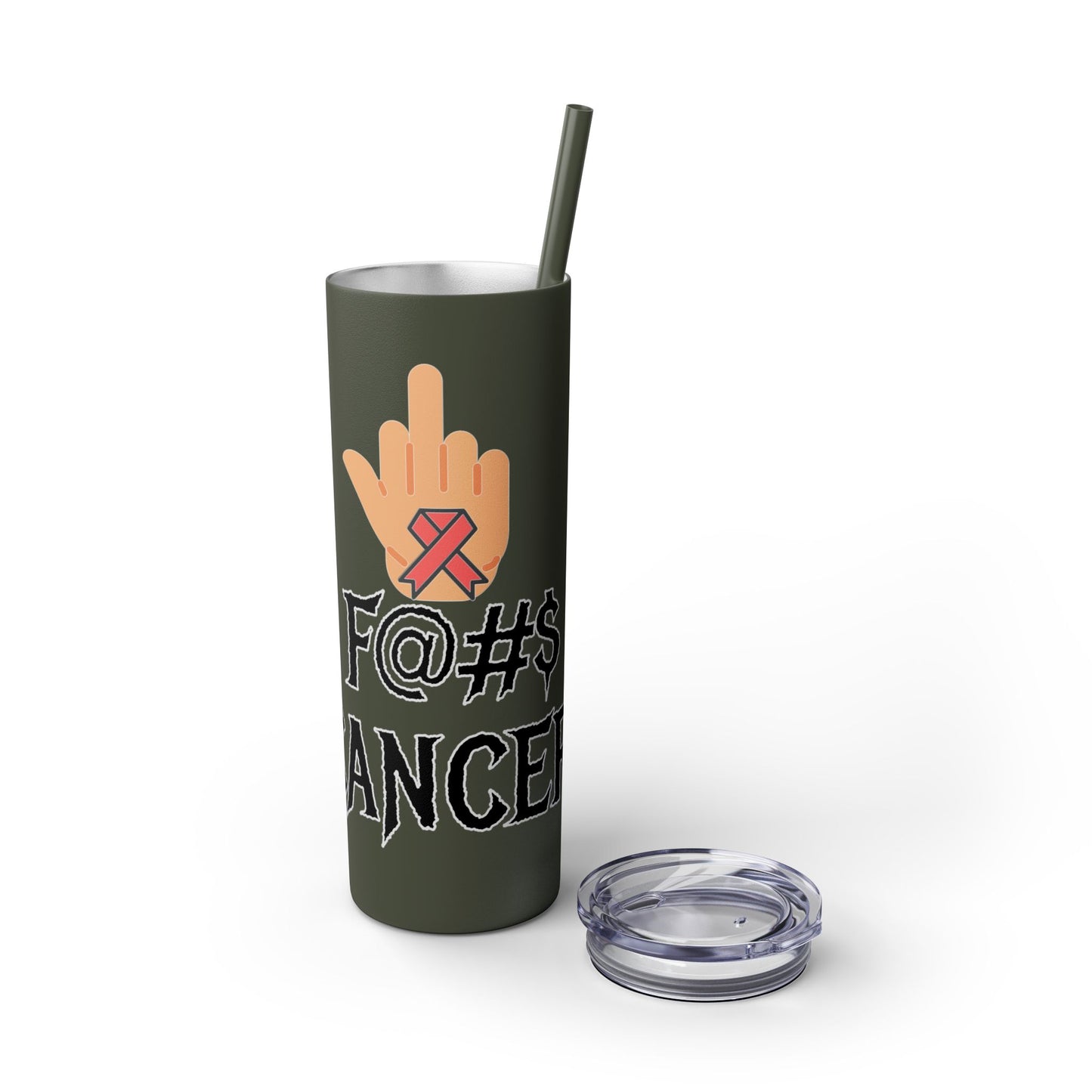 F CANCER Skinny Tumbler with Straw, 20oz