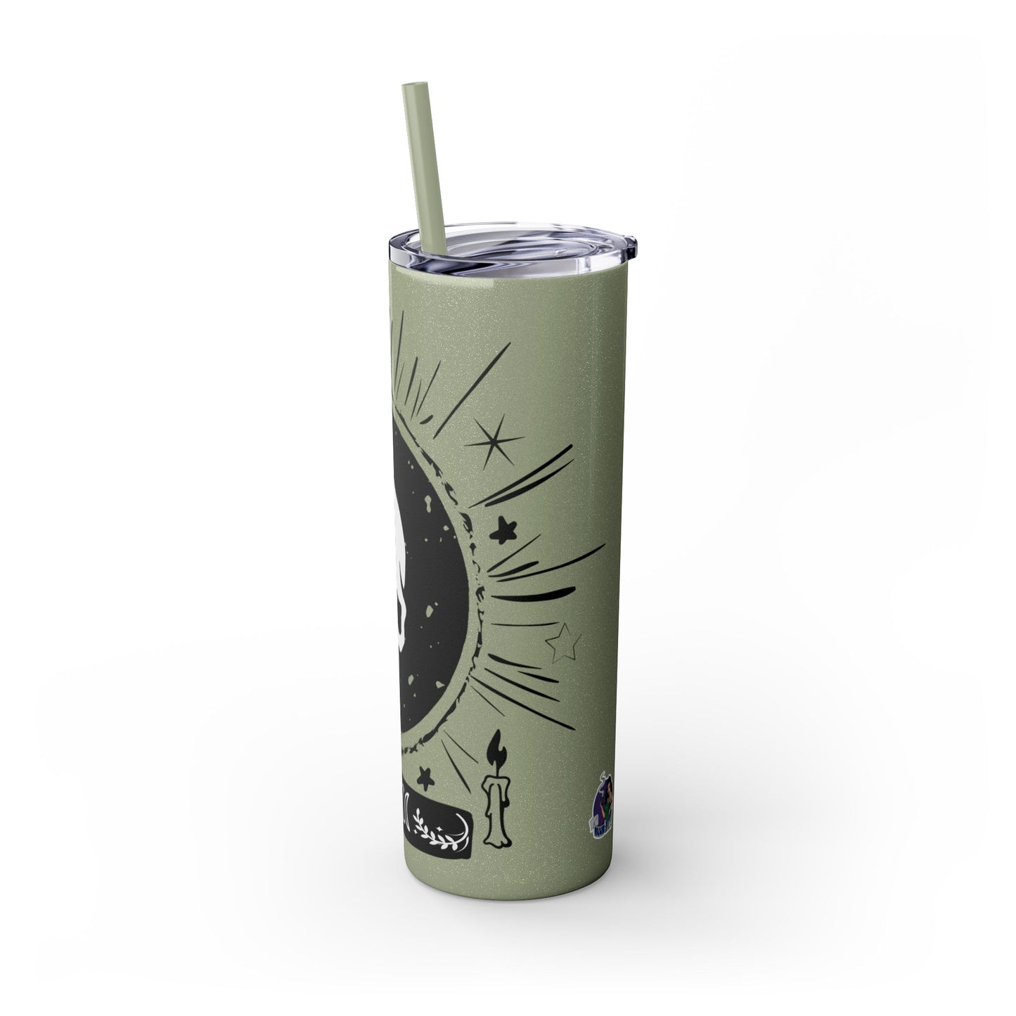 Skull Design Skinny Tumbler with Straw, 20oz