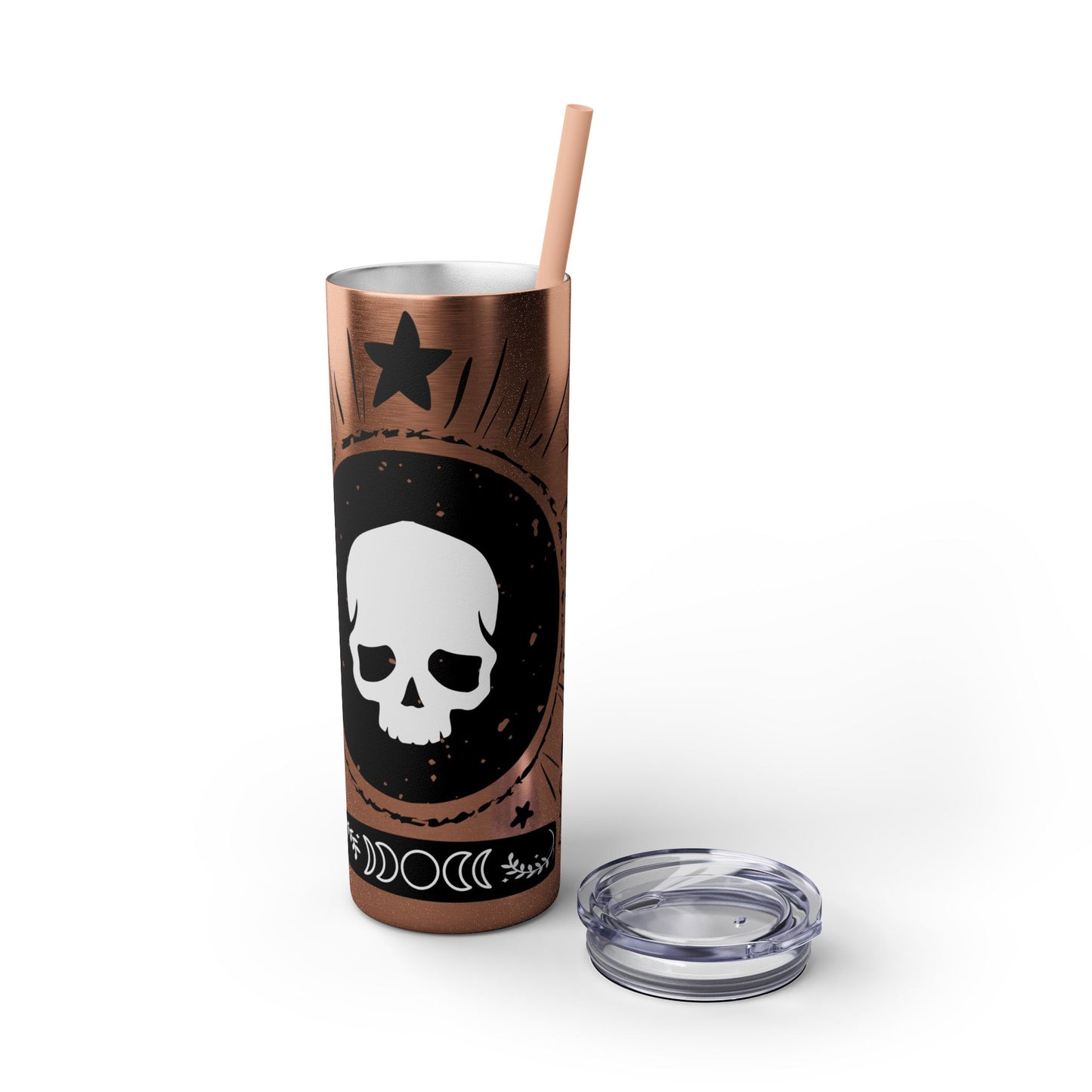 Skull Design Skinny Tumbler with Straw, 20oz