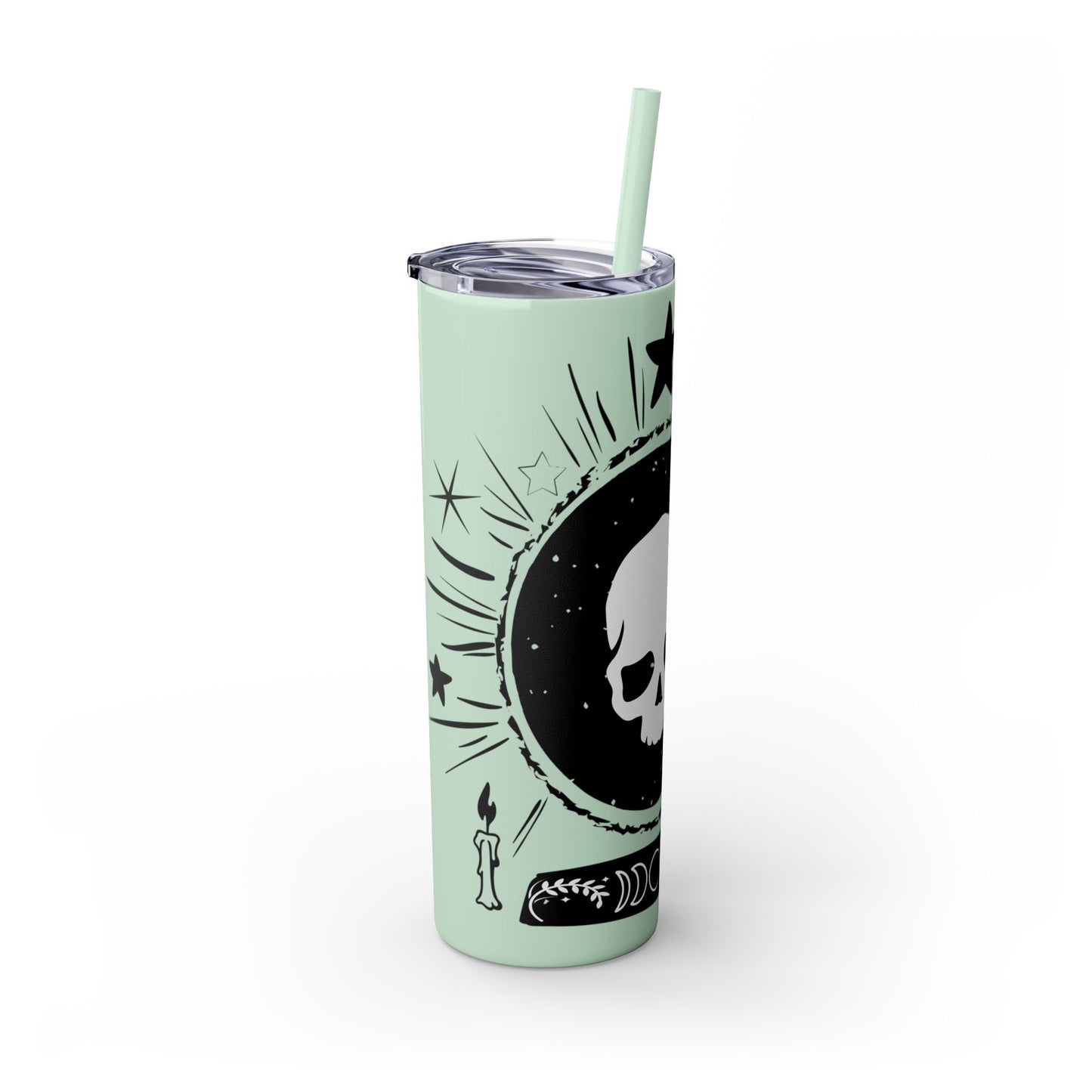 Skull Design Skinny Tumbler with Straw, 20oz