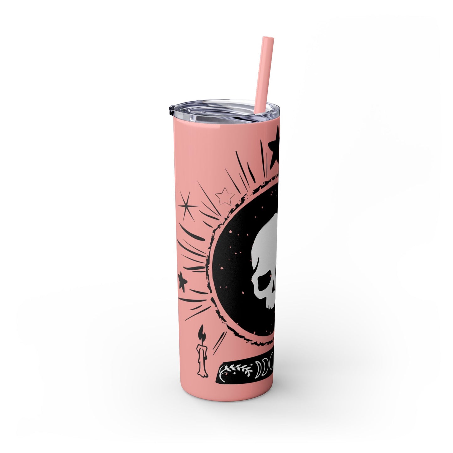 Skull Design Skinny Tumbler with Straw, 20oz