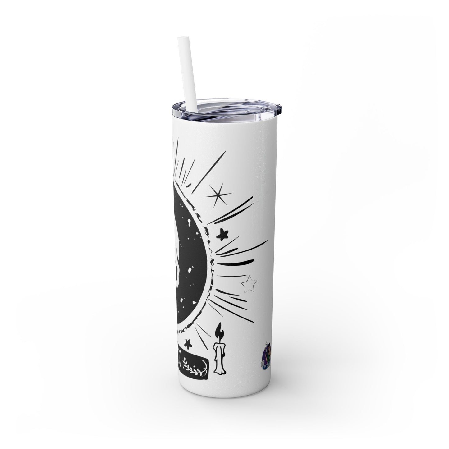 Skull Design Skinny Tumbler with Straw, 20oz