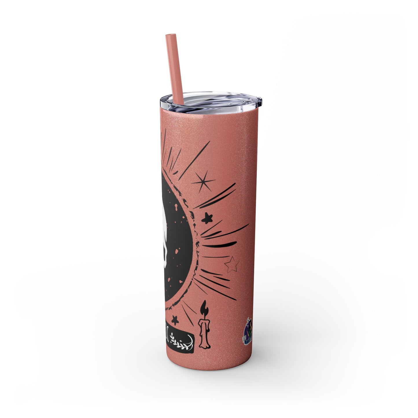 Skull Design Skinny Tumbler with Straw, 20oz