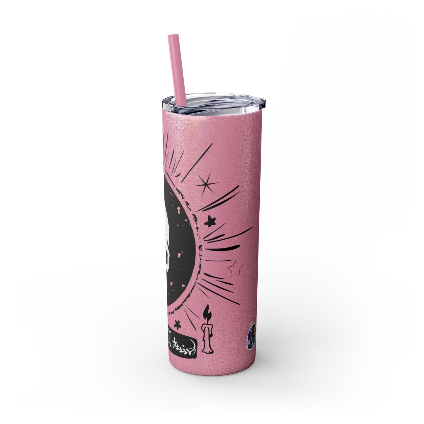 Skull Design Skinny Tumbler with Straw, 20oz