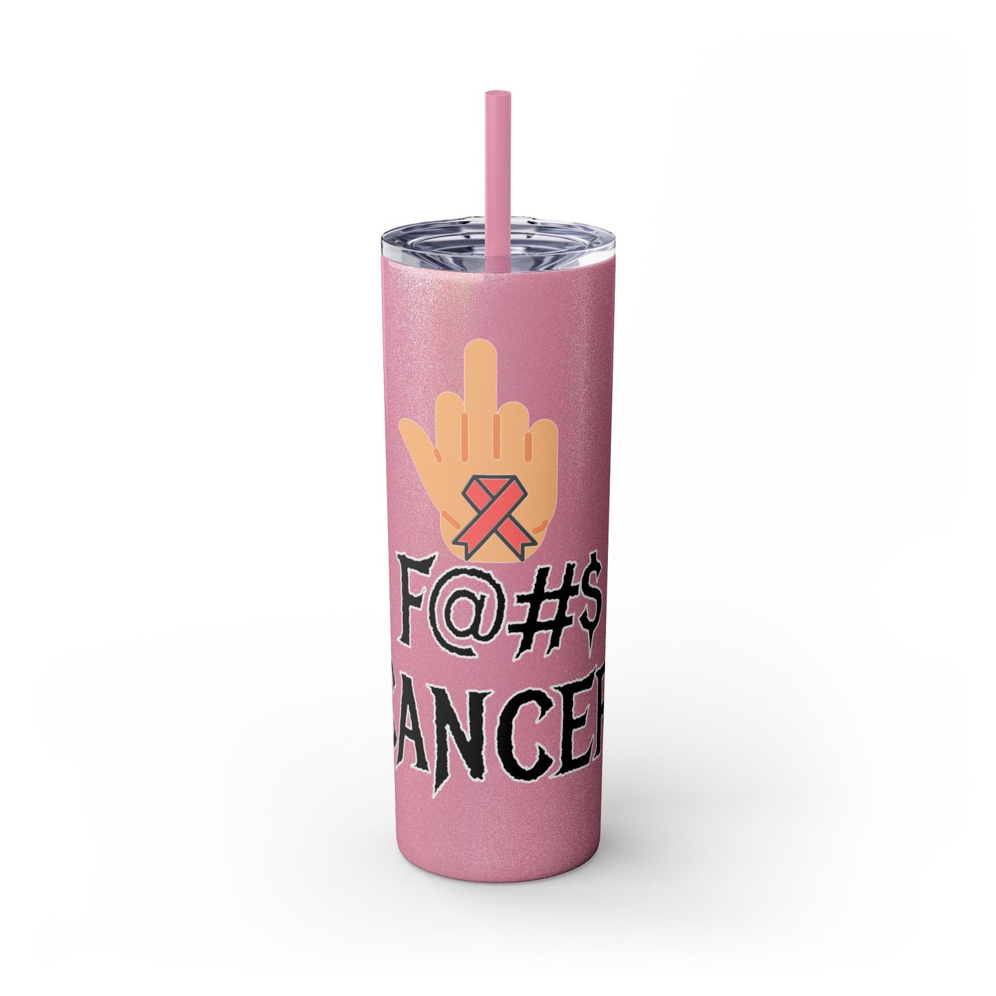 F CANCER Skinny Tumbler with Straw, 20oz