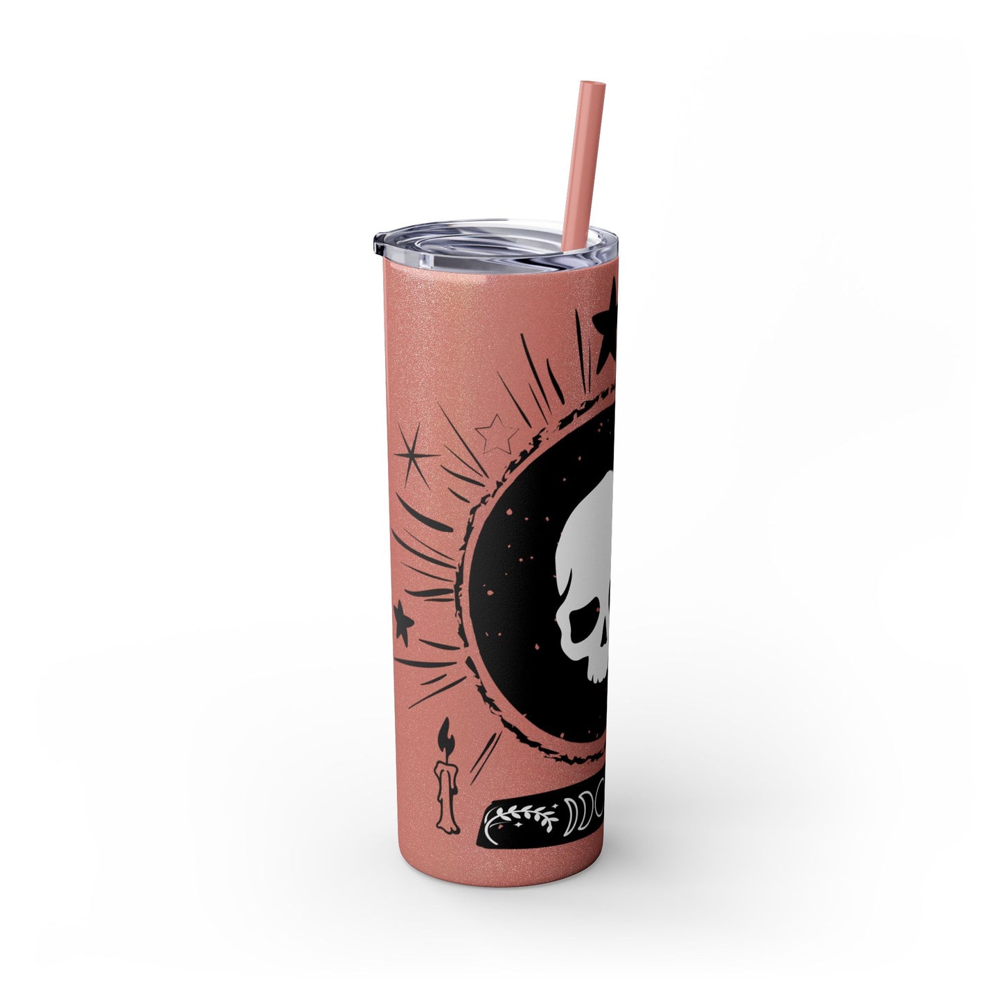 Skull Design Skinny Tumbler with Straw, 20oz