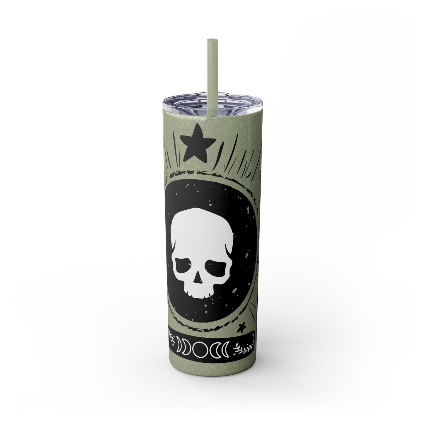 Skull Design Skinny Tumbler with Straw, 20oz