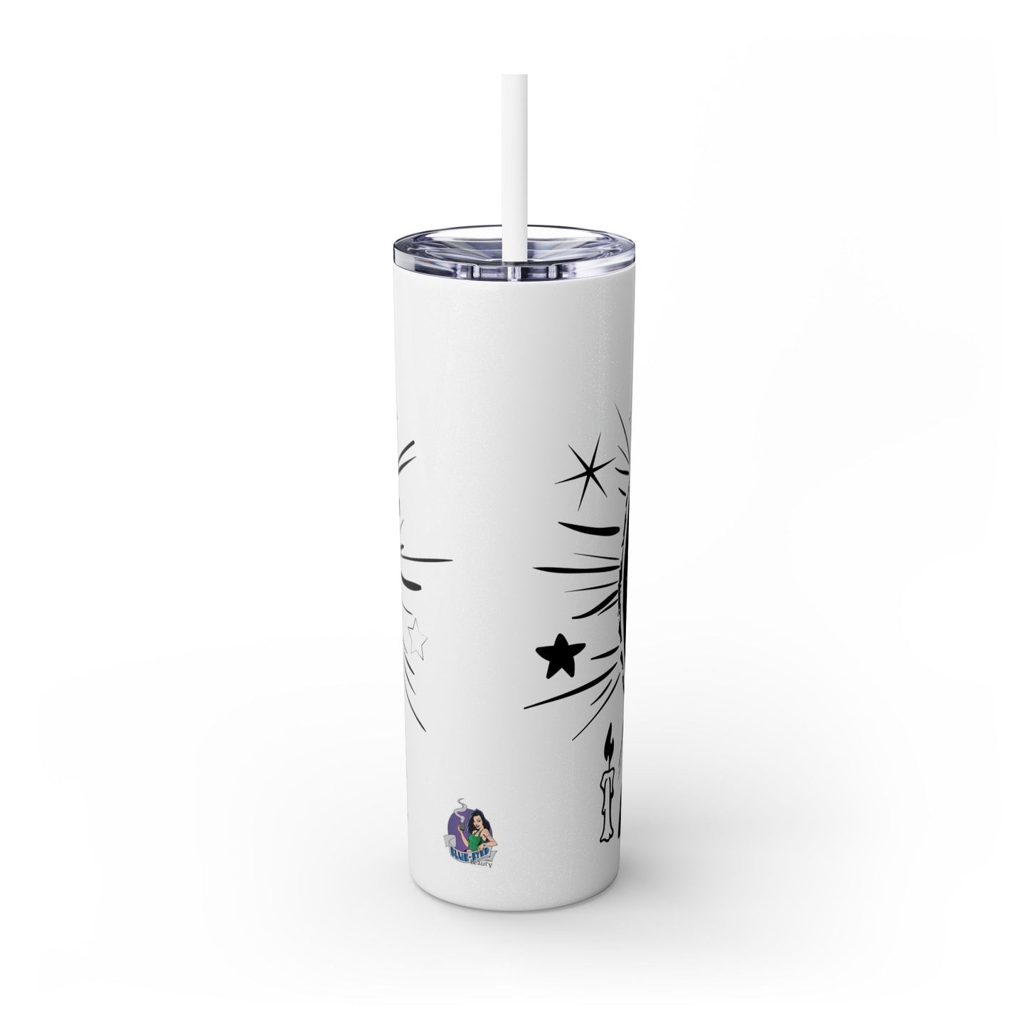 Skull Design Skinny Tumbler with Straw, 20oz