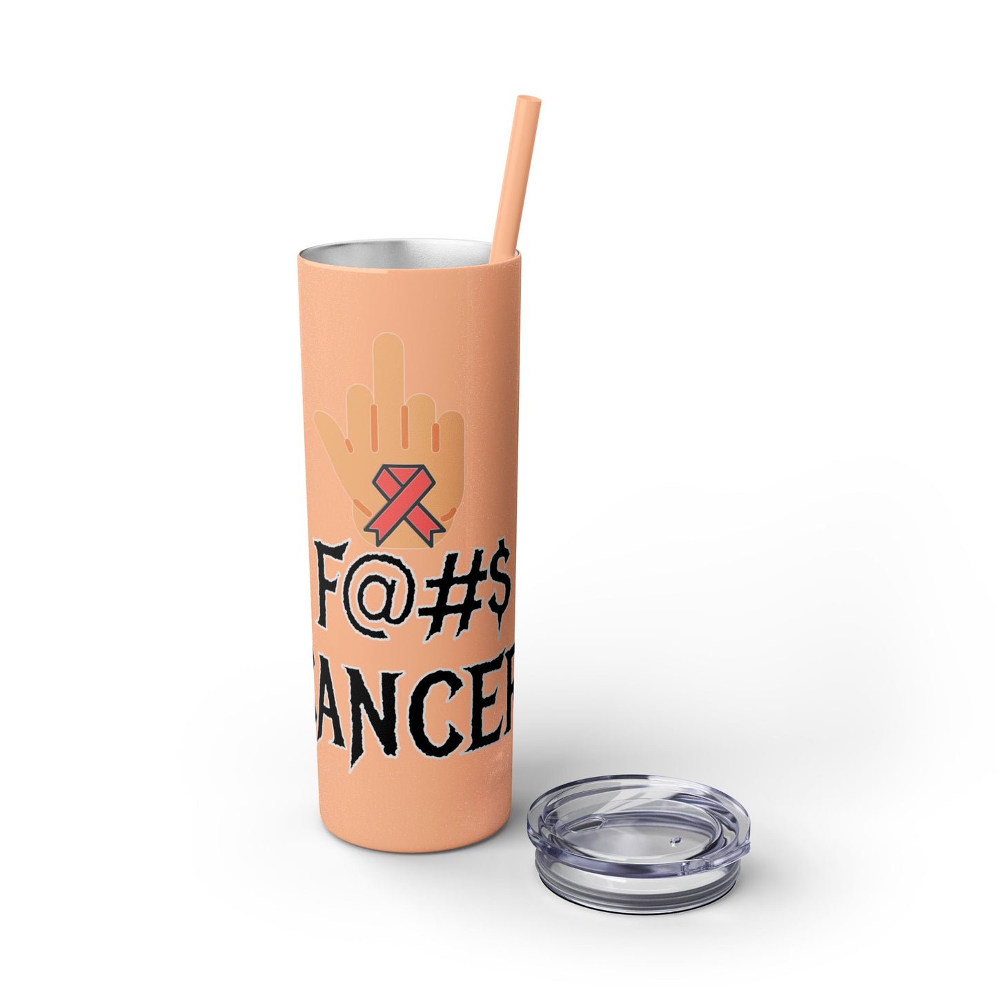 F CANCER Skinny Tumbler with Straw, 20oz