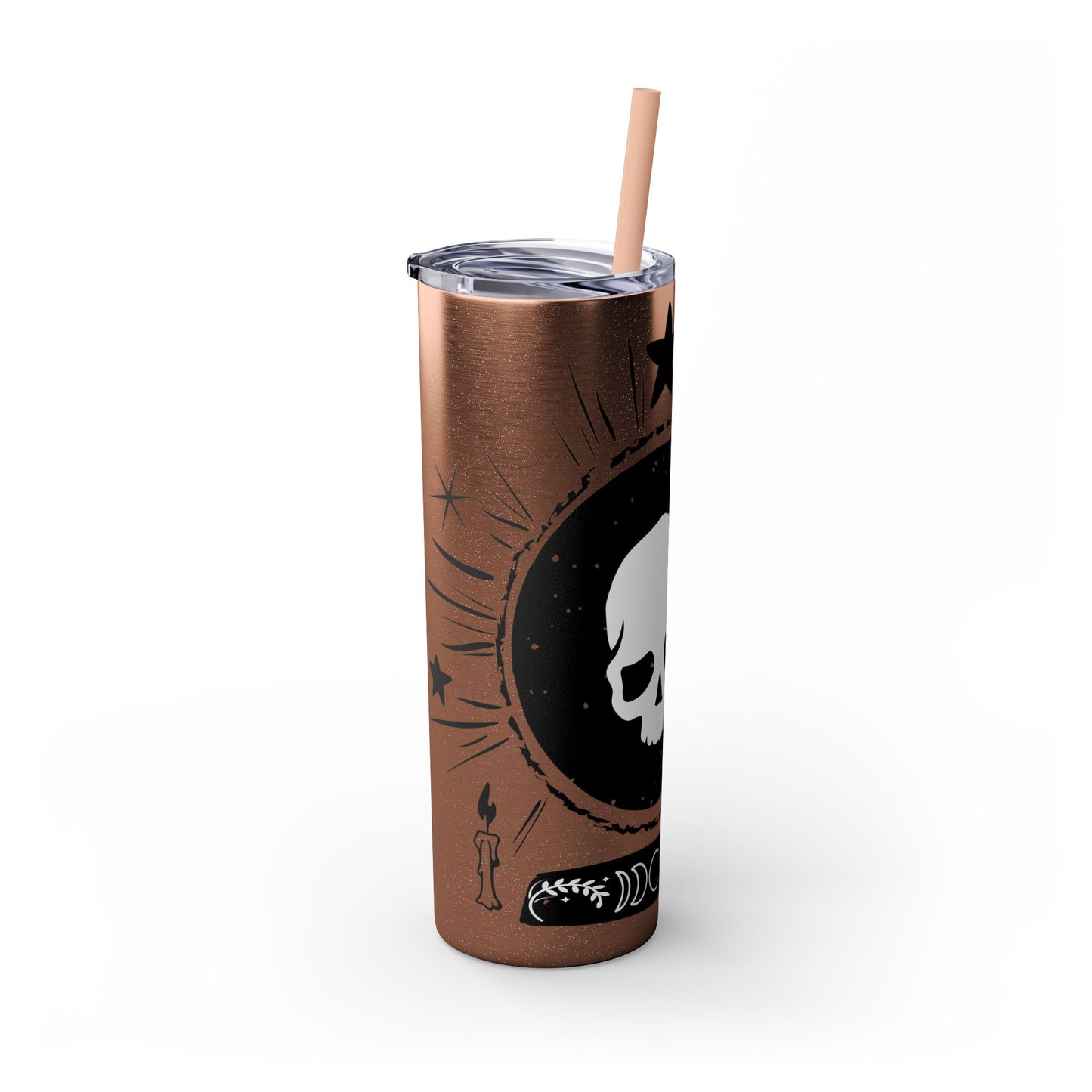 Skull Design Skinny Tumbler with Straw, 20oz