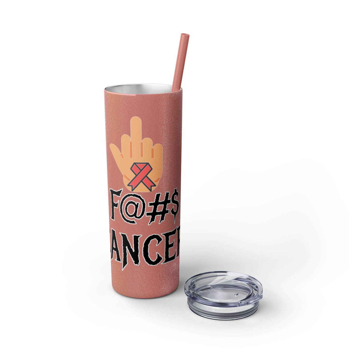 F CANCER Skinny Tumbler with Straw, 20oz