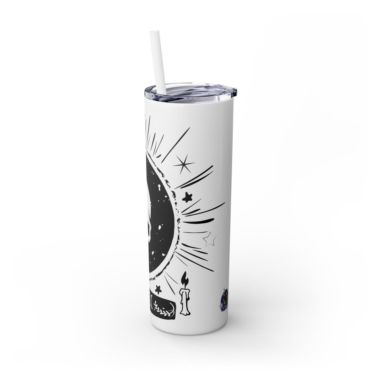 Skull Design Skinny Tumbler with Straw, 20oz