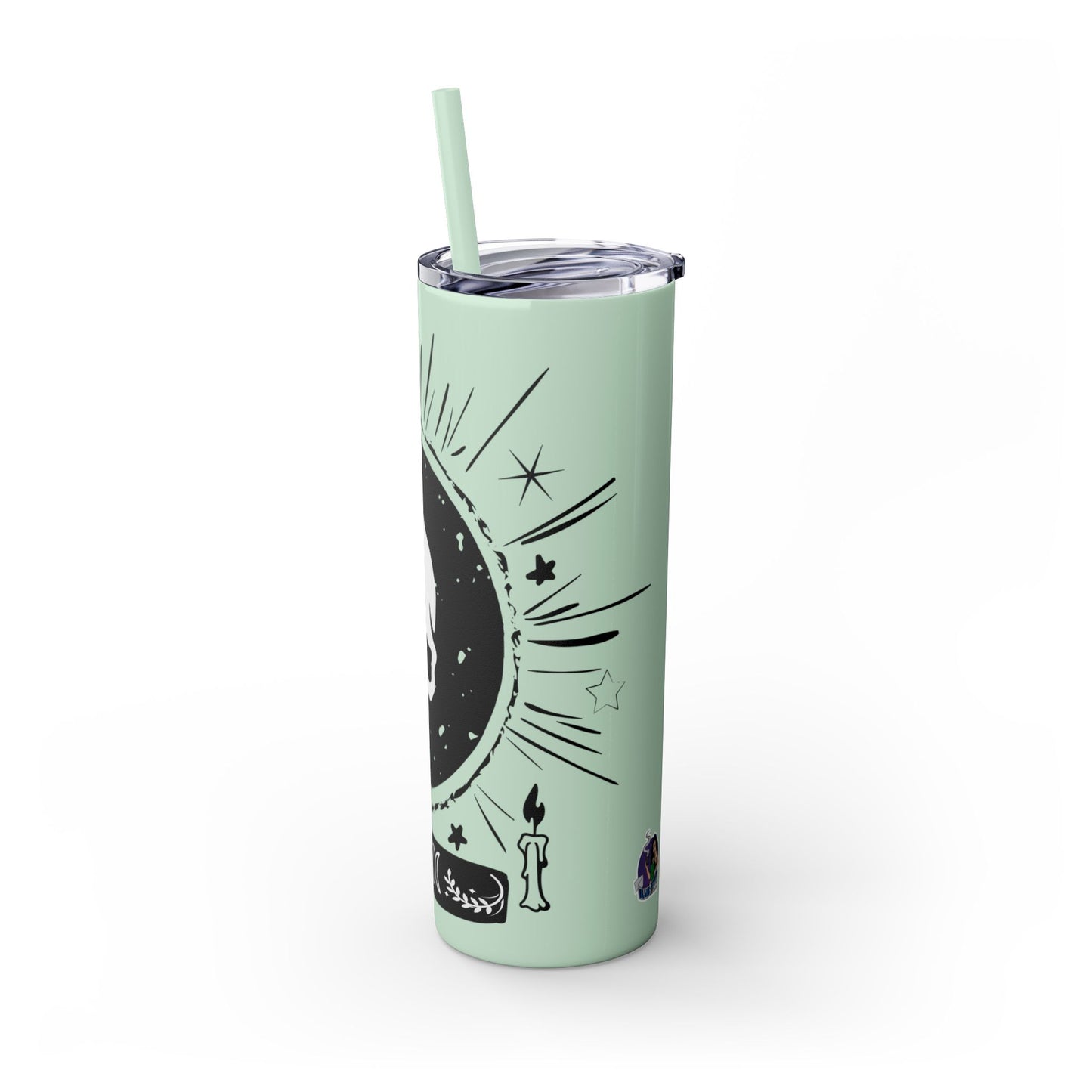 Skull Design Skinny Tumbler with Straw, 20oz