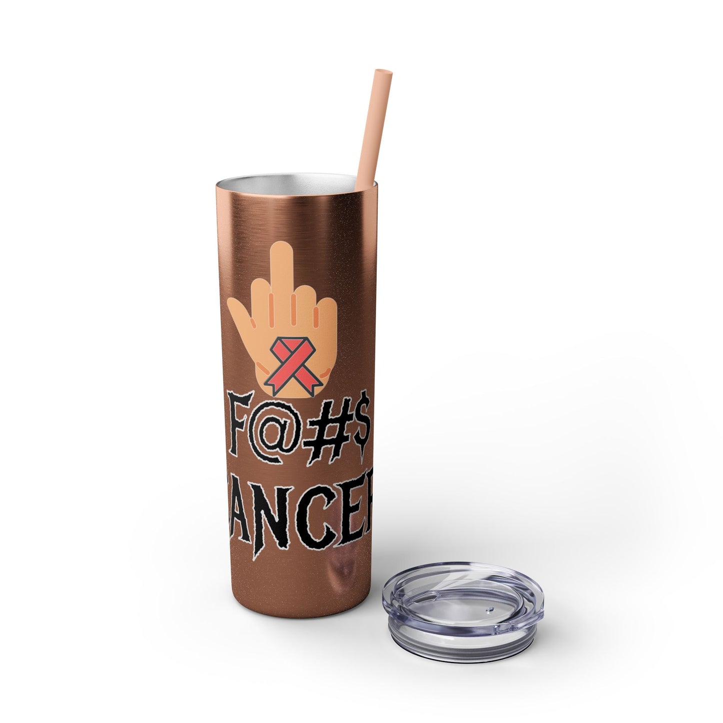 F CANCER Skinny Tumbler with Straw, 20oz