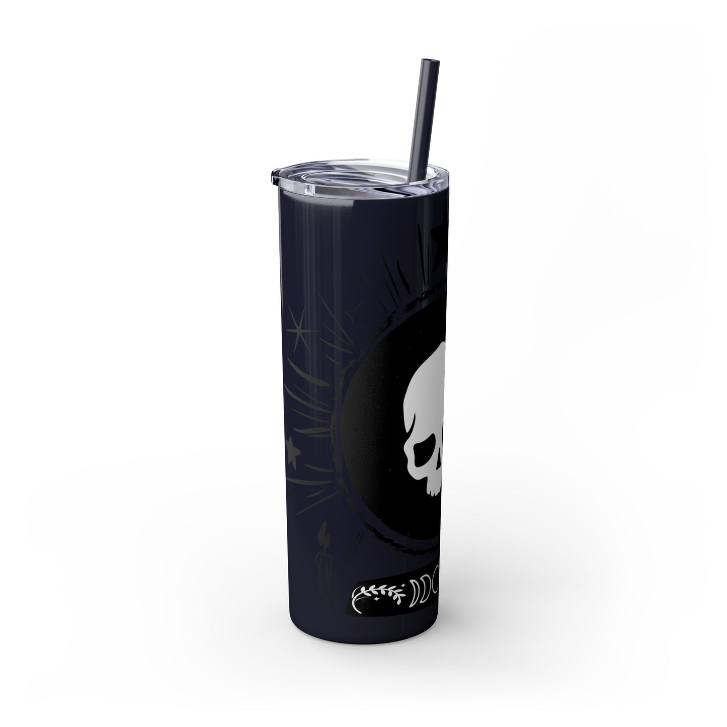 Skull Design Skinny Tumbler with Straw, 20oz