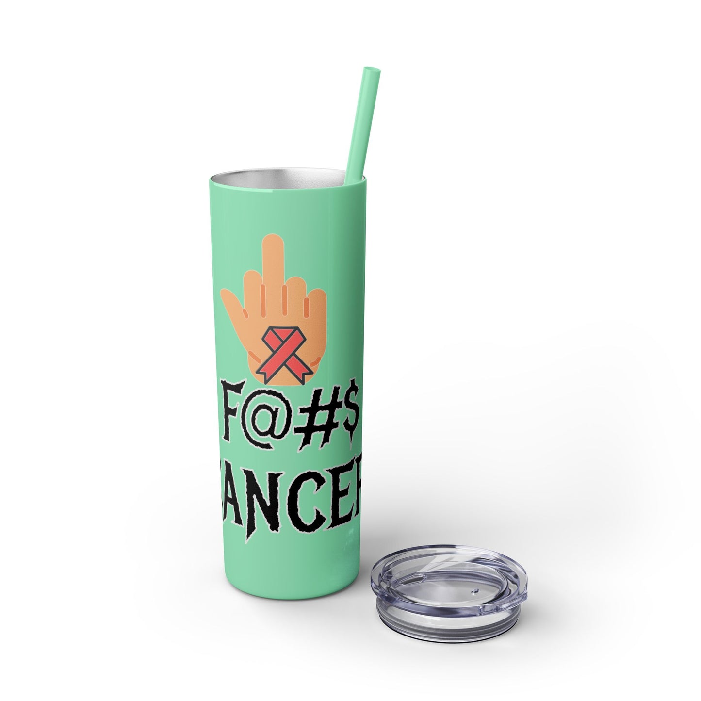 F CANCER Skinny Tumbler with Straw, 20oz