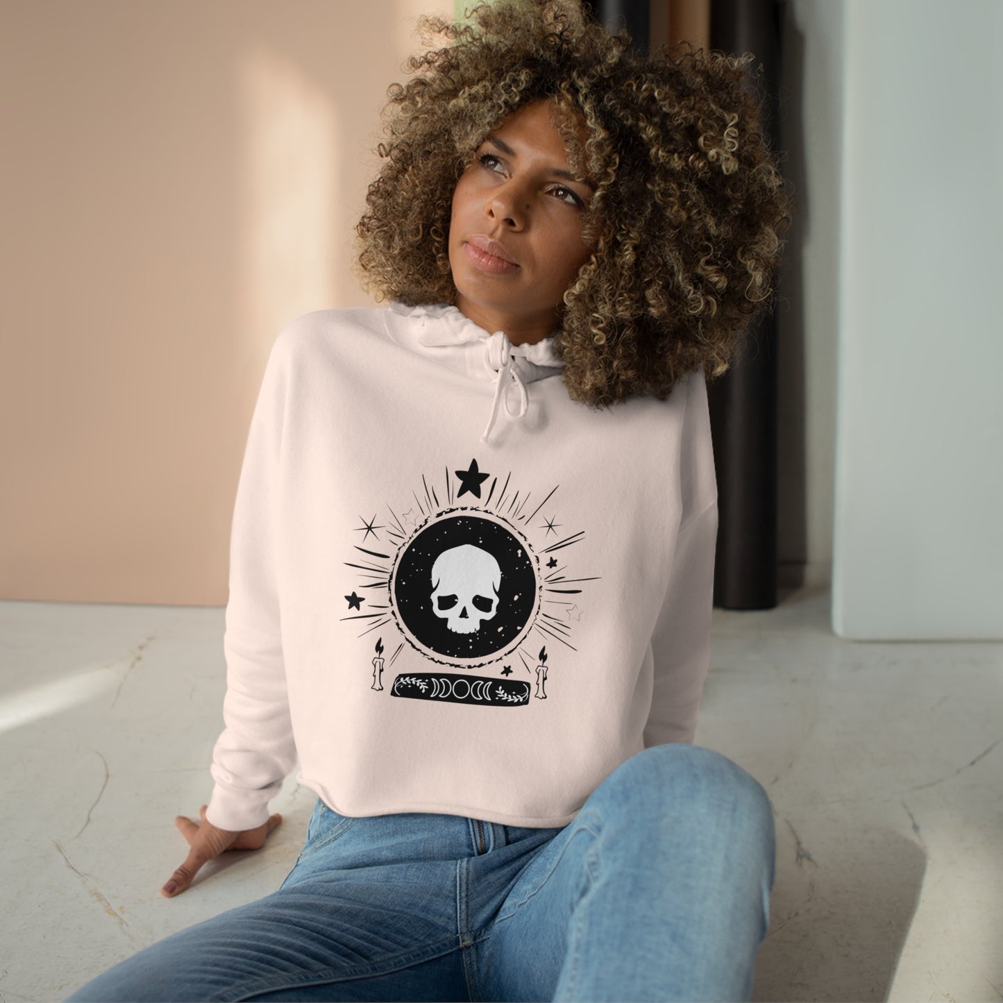 Skull Design Crop Hoodie