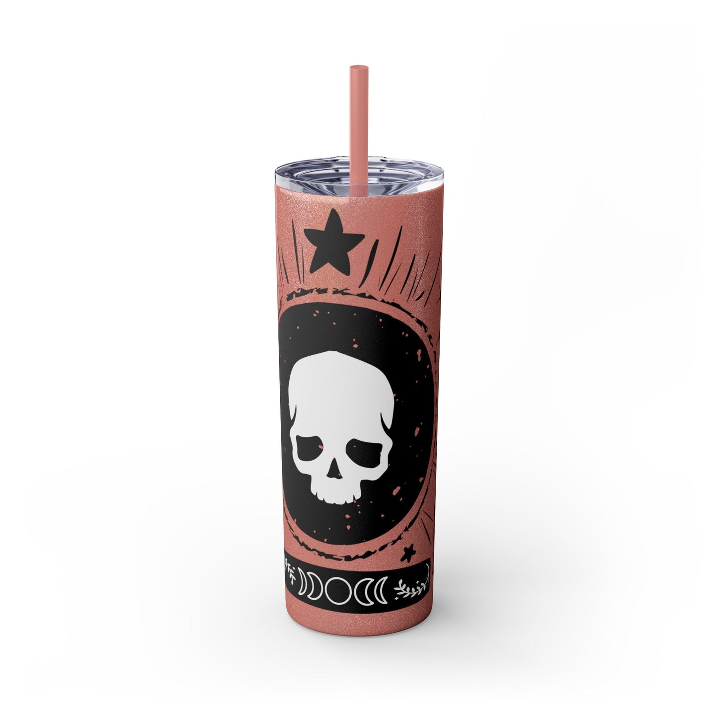 Skull Design Skinny Tumbler with Straw, 20oz