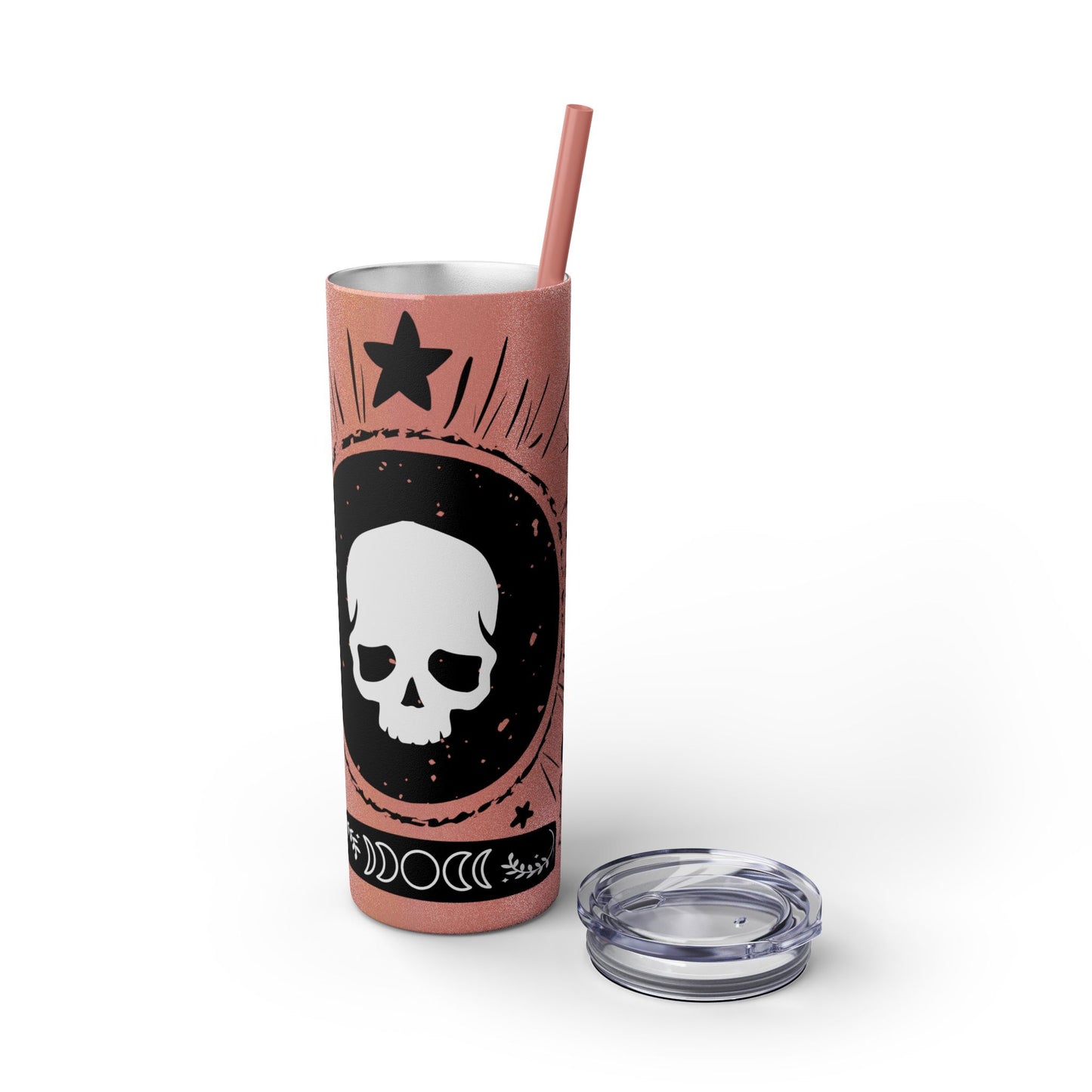 Skull Design Skinny Tumbler with Straw, 20oz