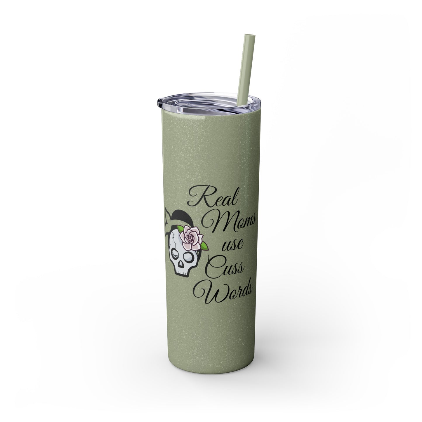 Cussing Moms Skinny Tumbler with Straw, 20oz