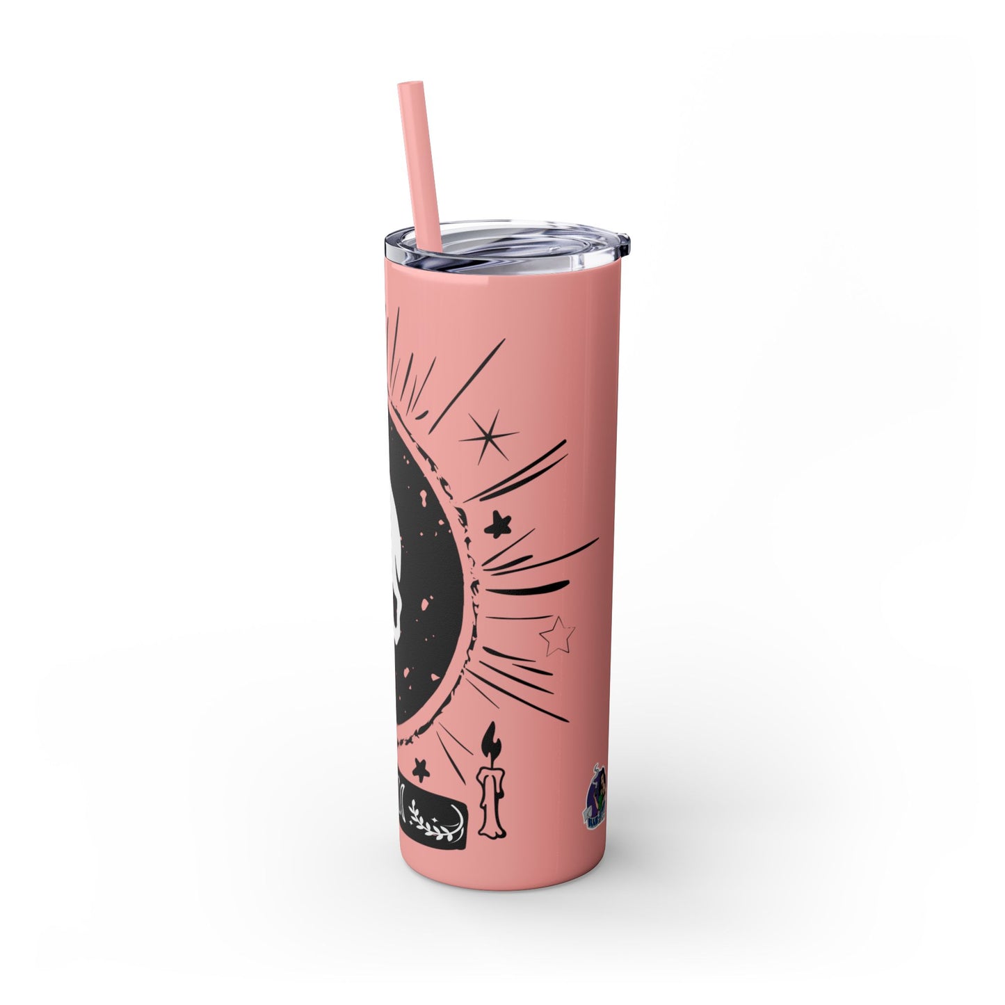 Skull Design Skinny Tumbler with Straw, 20oz