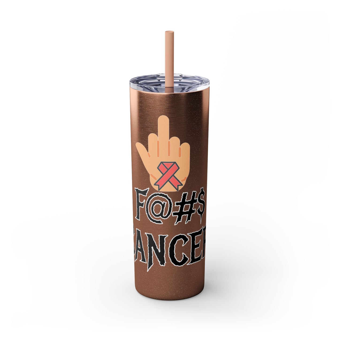 F CANCER Skinny Tumbler with Straw, 20oz