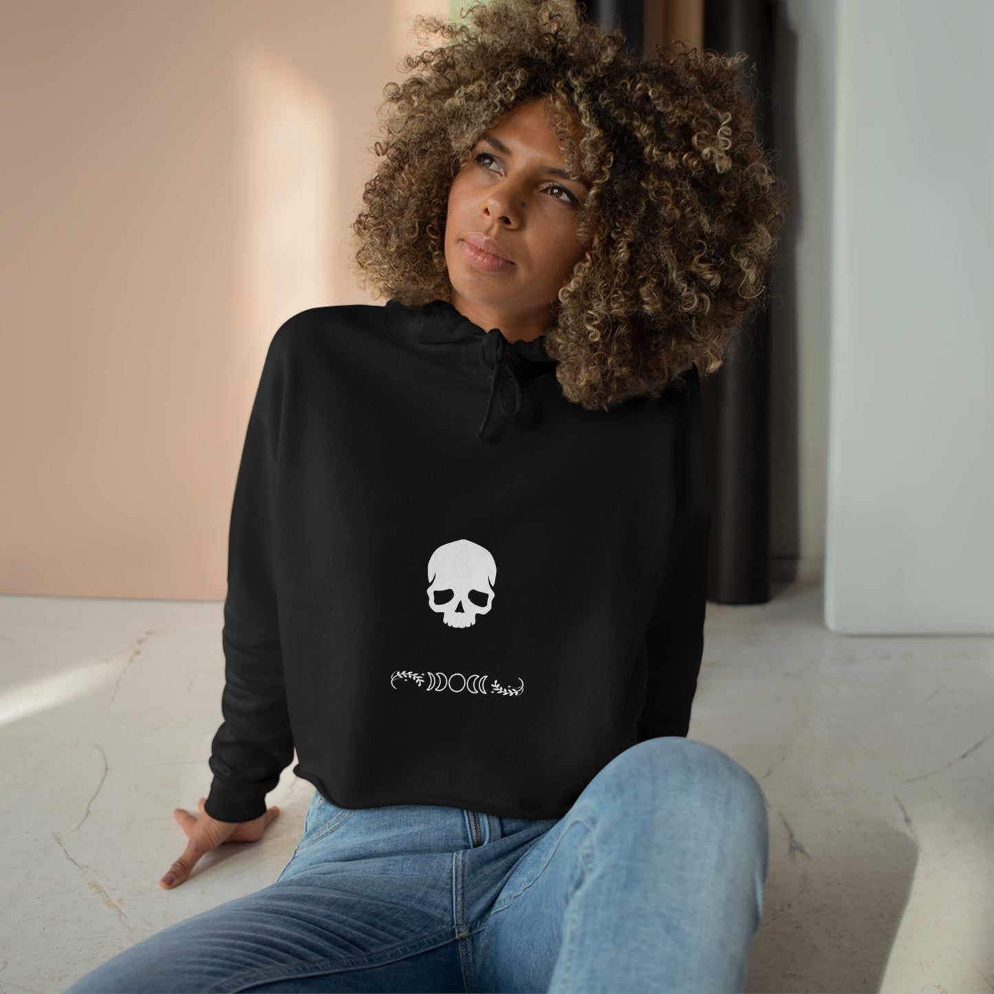 Skull Design Crop Hoodie